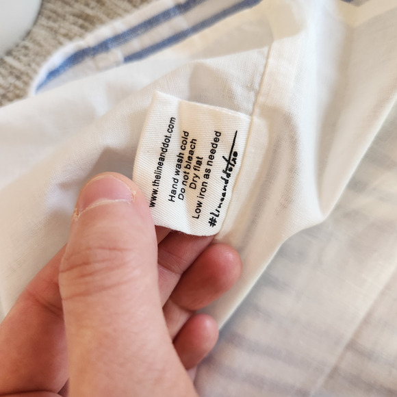 Revolve Line & Dot Dress Womens Large Lea‎ Blue White Stripe Off Shoulder Ruffle - Picture 15 of 15